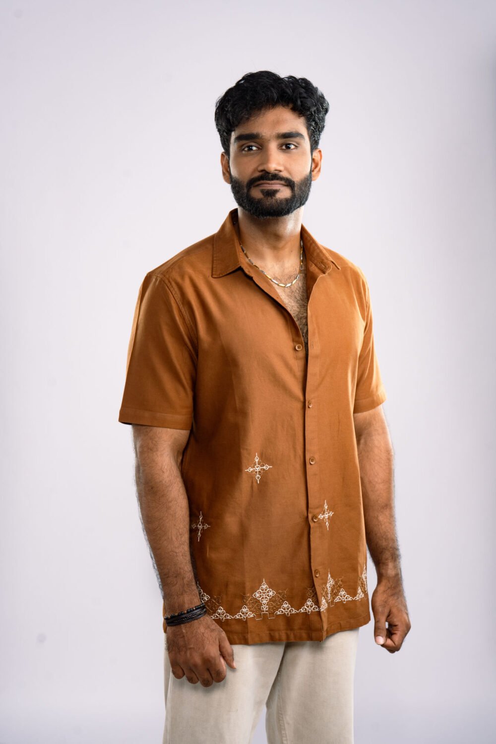 Rust Brown Embroidered Shirt