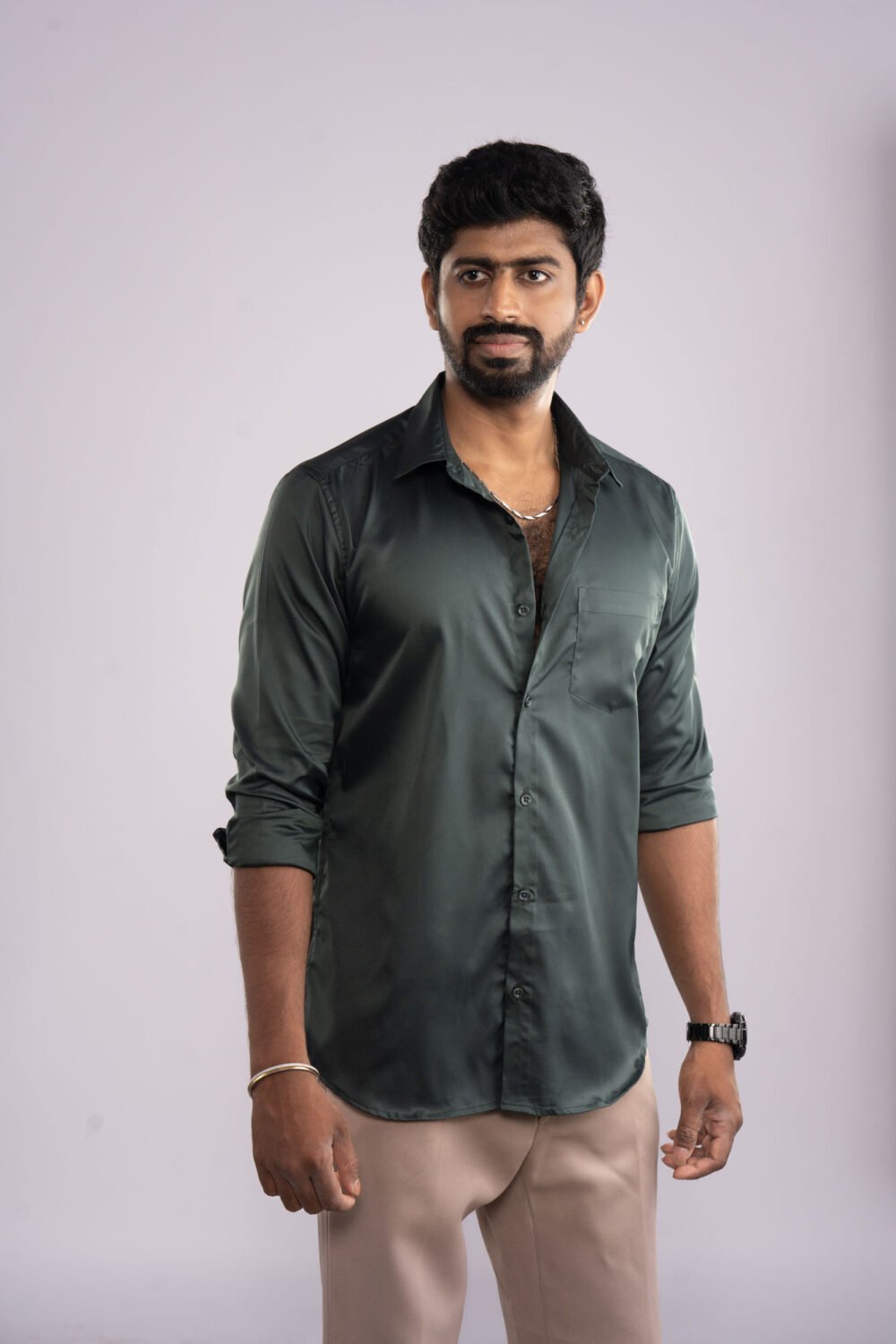 Alternative view of Emerald Green Satin Shirt