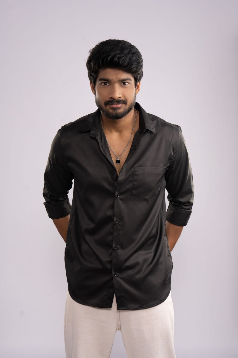 Midnight Black Satin Shirt