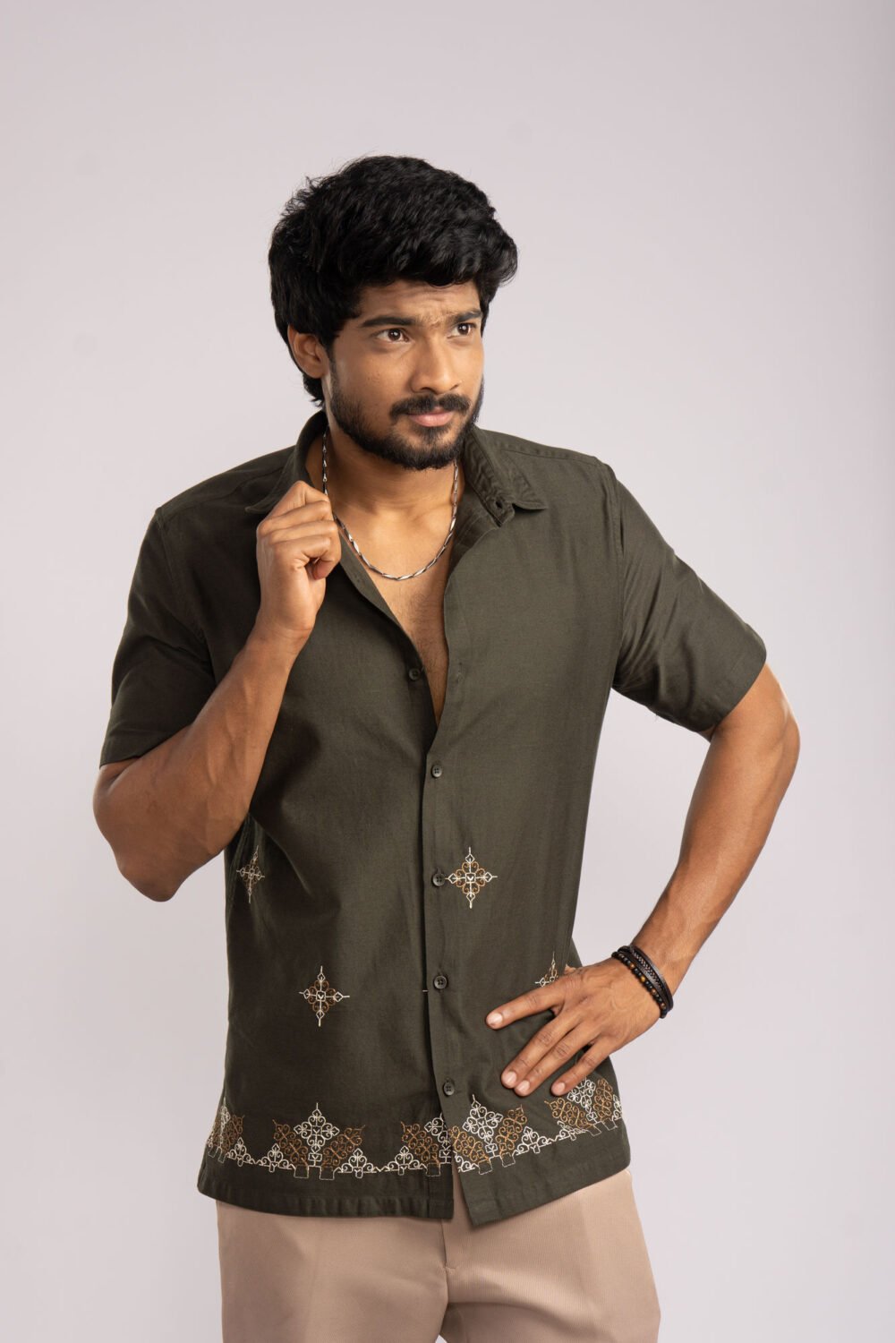 Olive Green Embroidered Shirt
