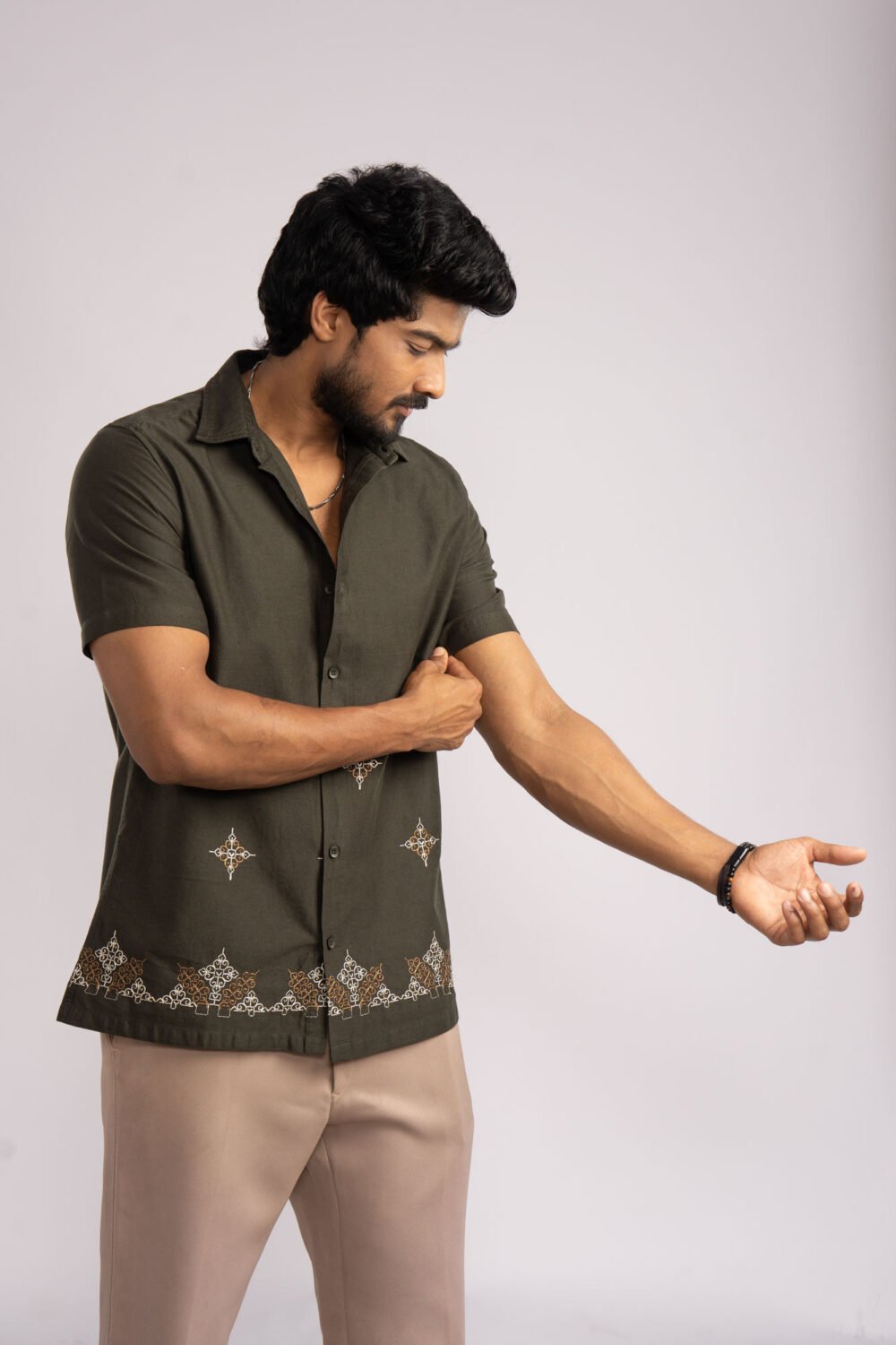 Alternative view of Olive Green Embroidered Shirt