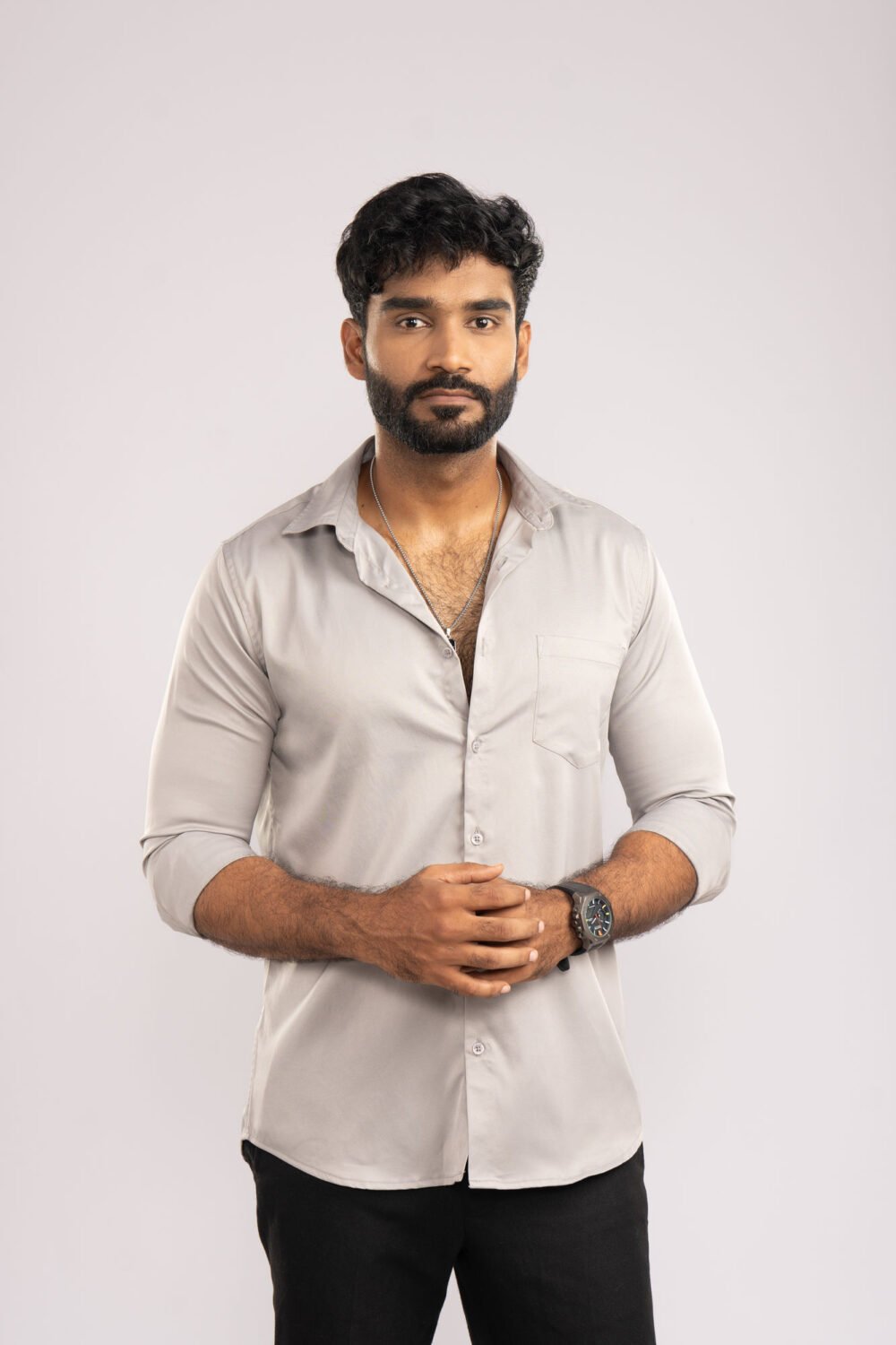 Silver Grey Satin Shirt