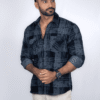 Teal Blue Corduroy Checks Shirt