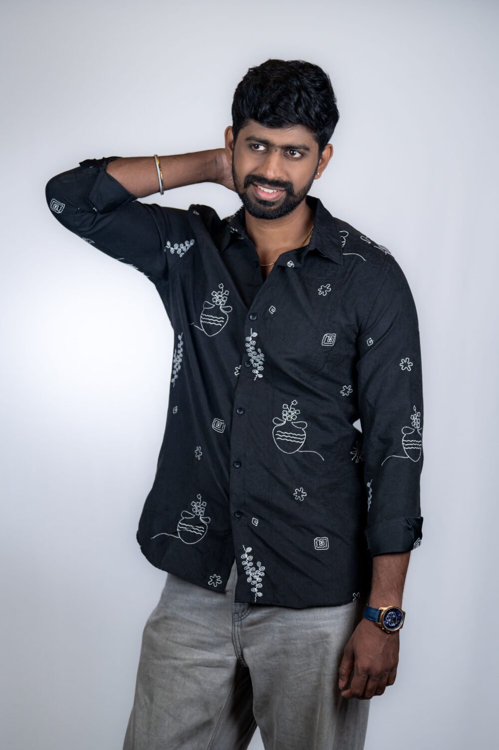 BLACK SWADE EMBROIDERY SHIRT