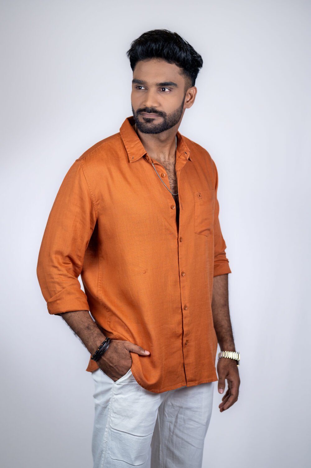 Alternative view of Linen Rust Orange Shirt