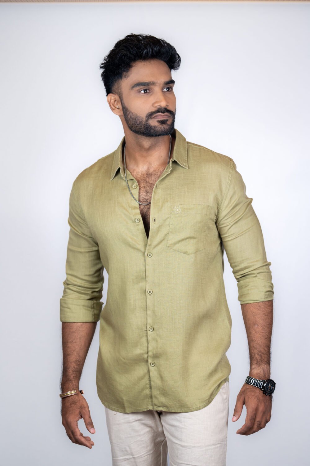 Alternative view of Linen Olive Green Shirt