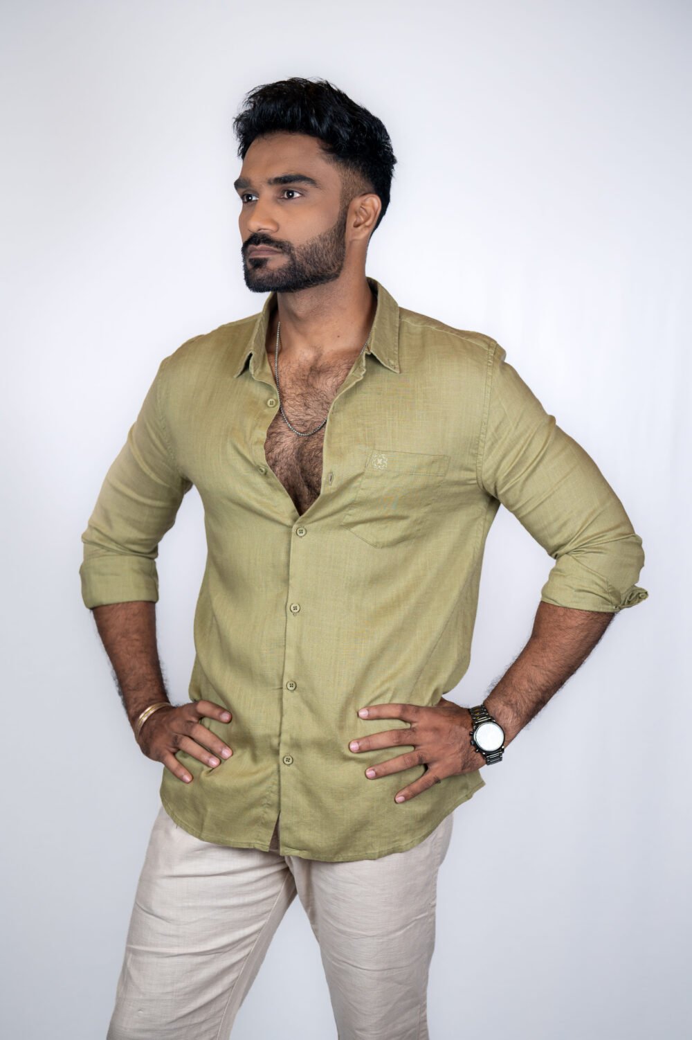 Linen Olive Green Shirt